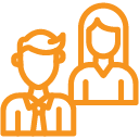 Two outlined figures stand against a white background.